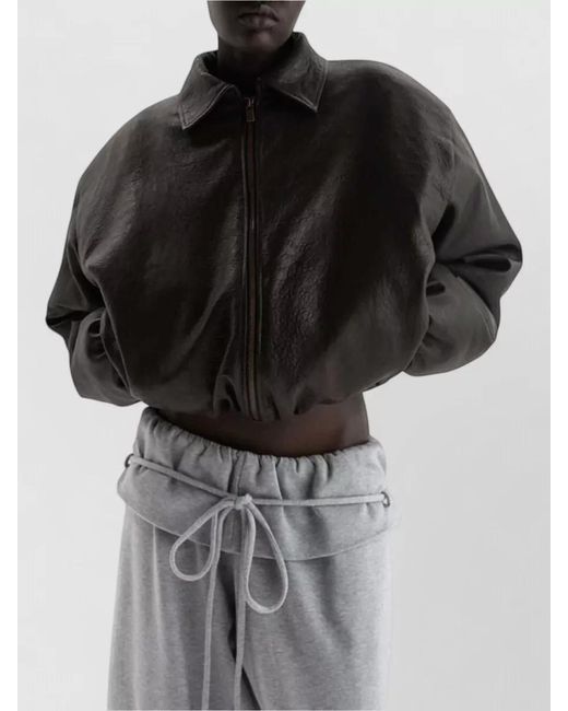 Magda Butrym Brown Sheepskin Cropped Bomber Jacket Collared Neck
