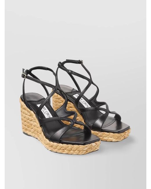 Jimmy Choo Metallic Ayla 85 Nappa Leather And Raffia Wedge Sandals