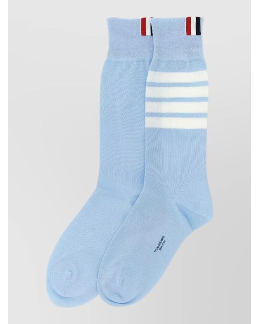 Thom Browne Blue Signature 4 Bar Striped Mid Calf Socks