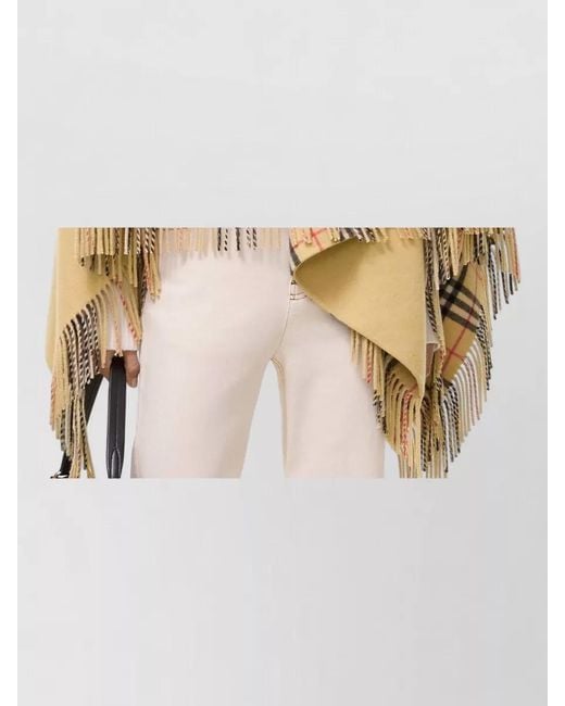 Burberry Natural Draped Wool Jacket Fringe Detail Plaid