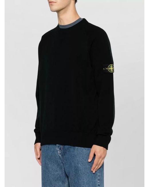 Stone Island Black Crew Neck Long Sleeve Knit Top for men