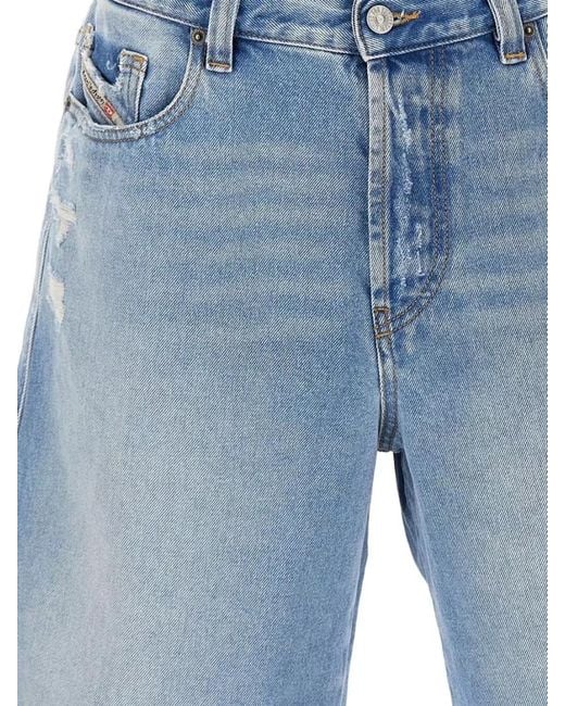 DIESEL Blue Denim Distressed Regular-Fit Knee-Length Shorts for men