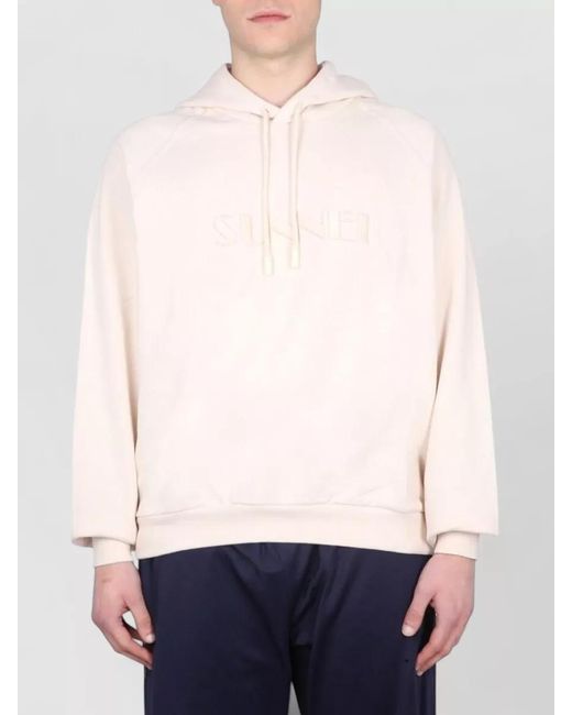 Sunnei White Hooded Sweater Drawstring Hood Ribbed Cuffs Hem for men