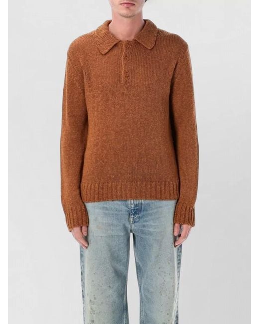 sunflower Blue Textured Knit Long-Sleeve Polo Sweater for men