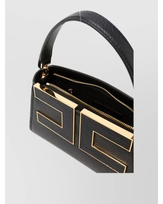 Elisabetta Franchi Black Faux Leather Shoulder Bag Structured Top Handle