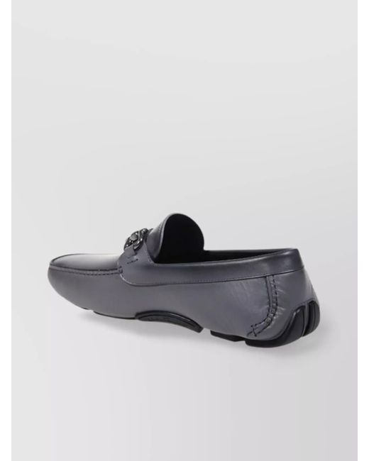 Ferragamo Gray Paris Round Toe Loafer With Metallic Buckle for men
