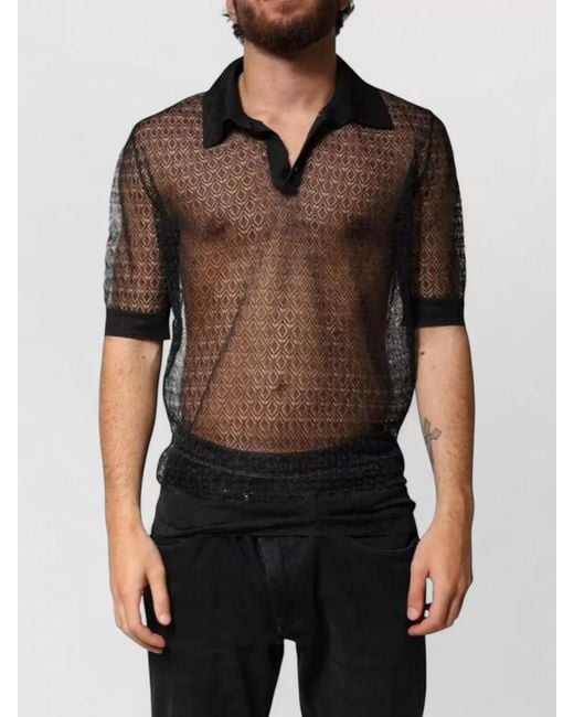 Dolce & Gabbana Black Sheer Short Sleeves Polo Top Geometric for men