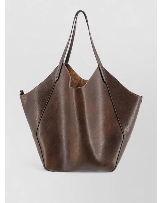 Brunello Cucinelli Brown Leather Shopping Bag Side Monili Detail