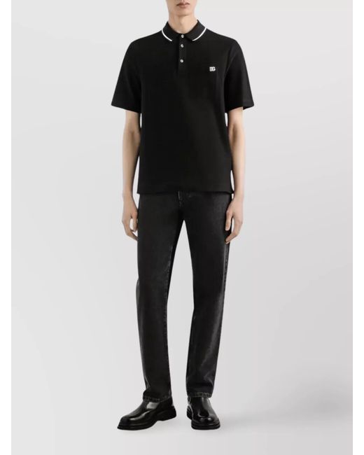 Dolce & Gabbana Black Cotton Piqué Polo Shirt for men
