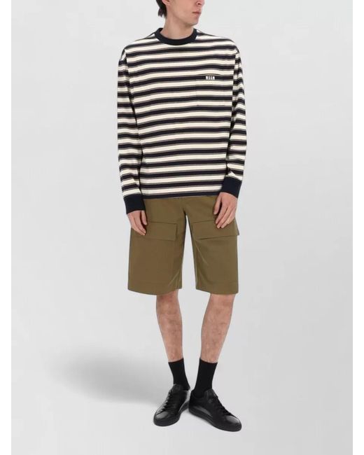 MSGM Green Cotton Logo-Patch Shorts for men