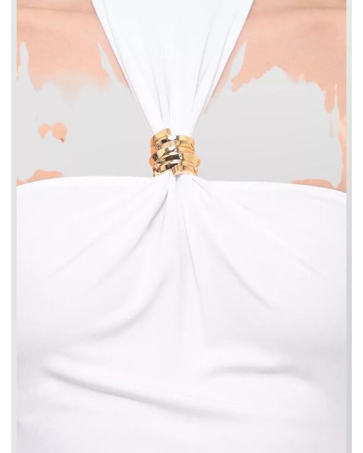 Elisabetta Franchi White Round Neck Sleeveless Body Ruched Detailing
