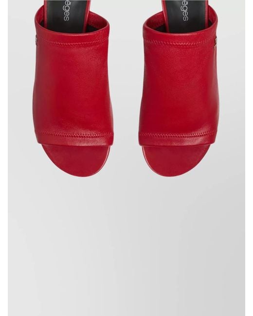 Courreges Red Lamb Leather Wet Stretch Peep Toe Mules