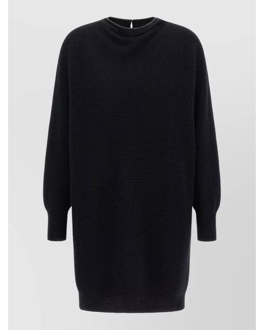 Brunello Cucinelli Blue Precious Collar Ribbed Knit Mini Dress
