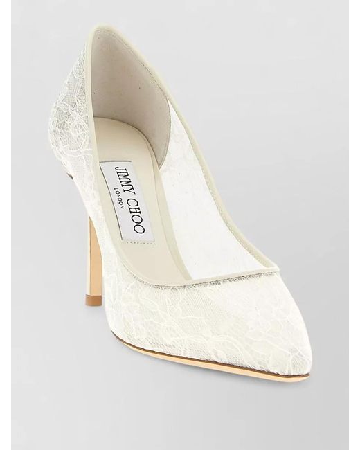 Jimmy Choo White Romy Pumps Pointed Toe Lace Overlay