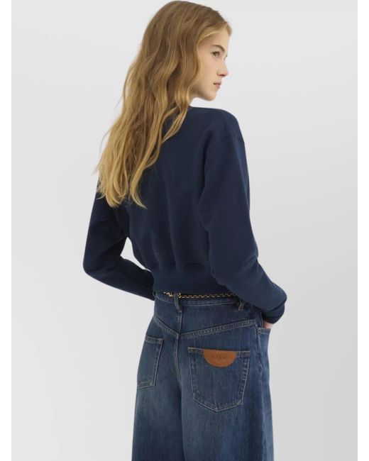 Chloé Blue Cotton Mock-Neck Cropped Sweatshirt