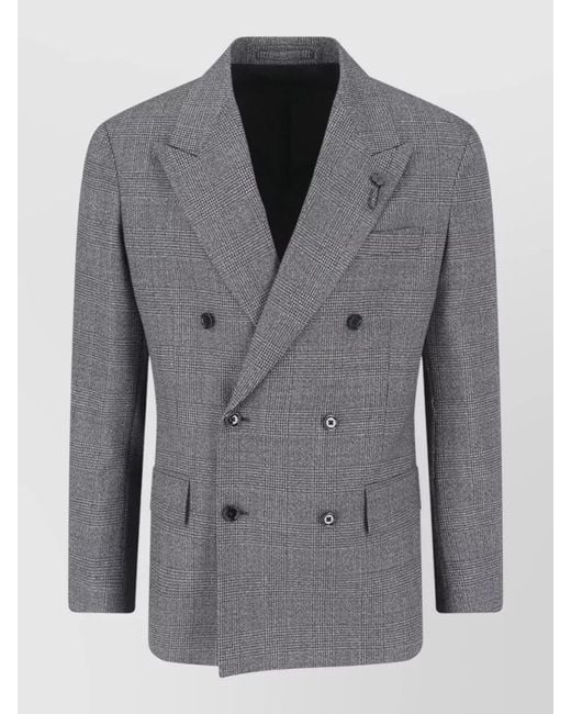 Lardini Gray Double Breasted Check Jacket Notched Lapel for men