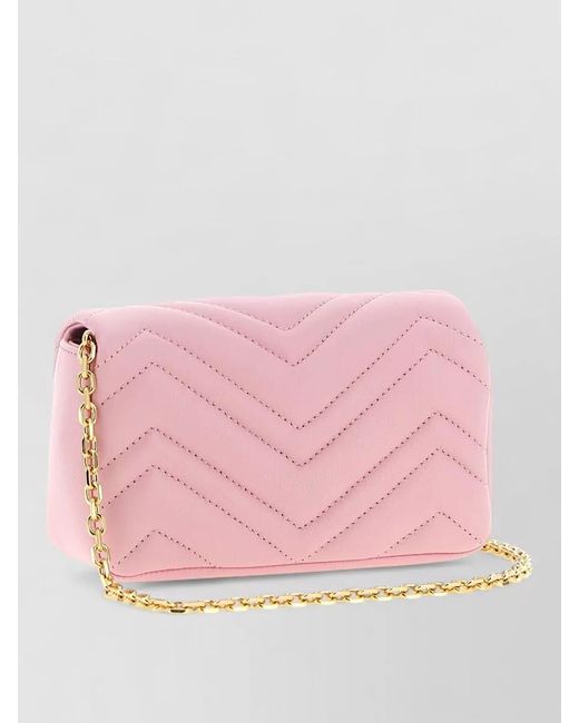 Gucci Pink Gg Marmont Chevron Mini Chain Shoulder Bag