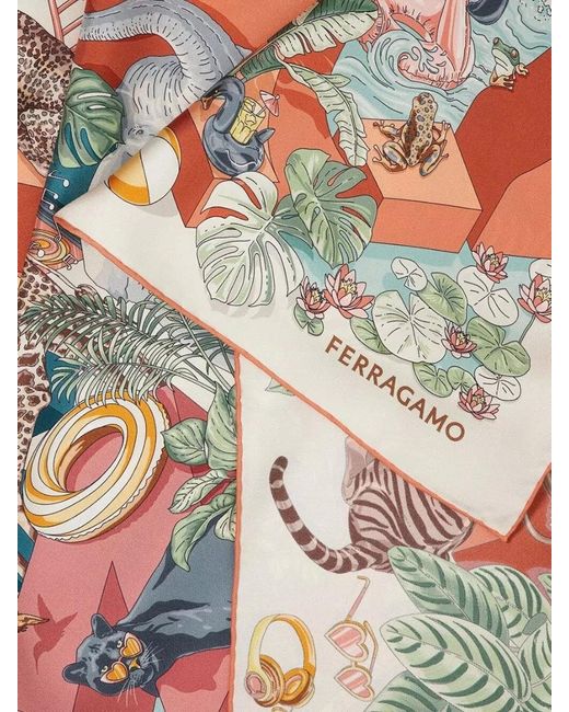Ferragamo Gray Silk Printed Scarf
