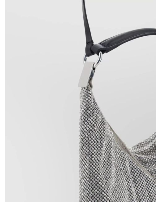 Benedetta Bruzziches Gray Calf Leather Rhinestone-Embellished Draped Shoulder Bag