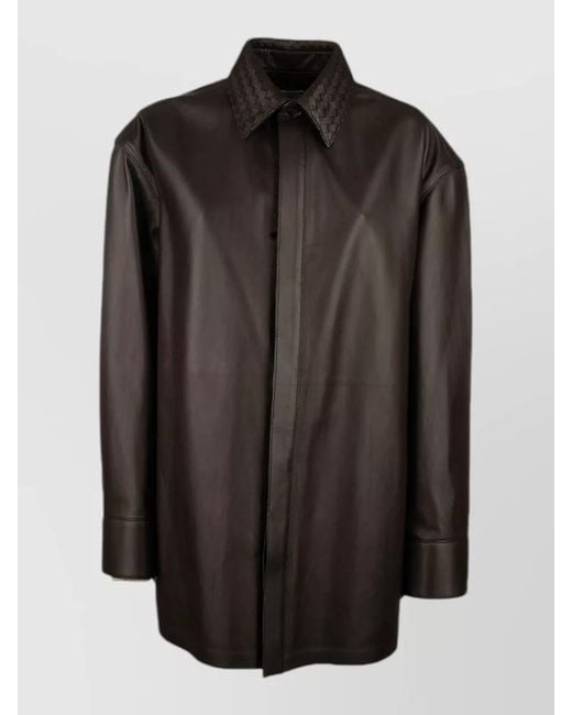 Bottega Veneta Black Shirt Jacket Straight Cut Collar Long Sleeves