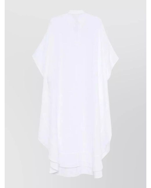 120% Lino White Linen Kaftan Dress Loose Silhouette V Neckline