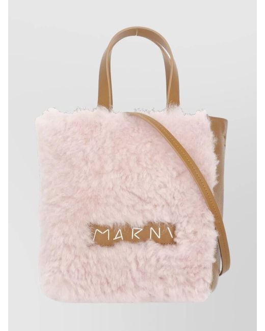 Marni Pink Museo Shearling Shoulder Bag