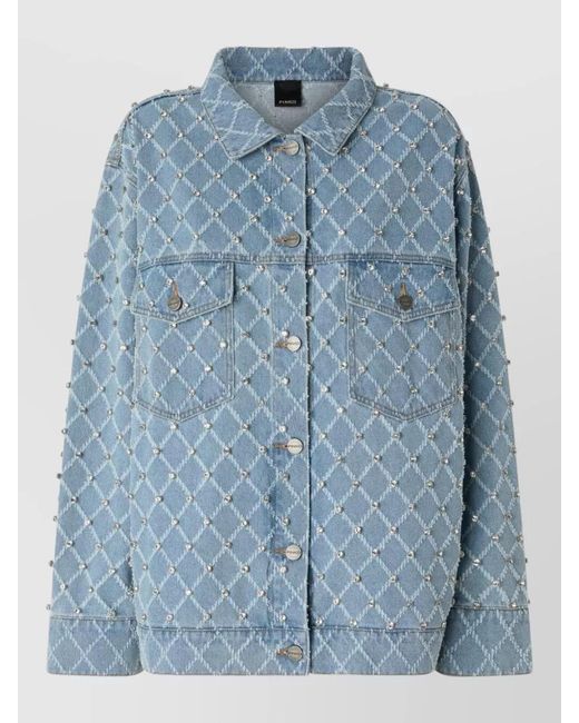 Pinko Blue Denim Jacket Embellished With Rhinestones