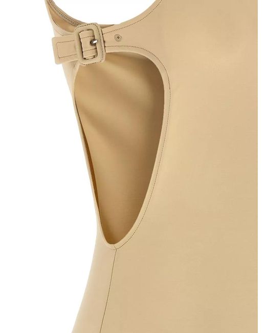 Courreges Natural Asymmetric Cutout One-Piece Swimsuit