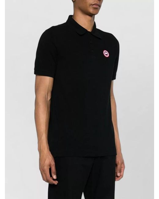 Canada Goose Black Cotton Logo-Patch Short-Sleeve Polo Shirt for men
