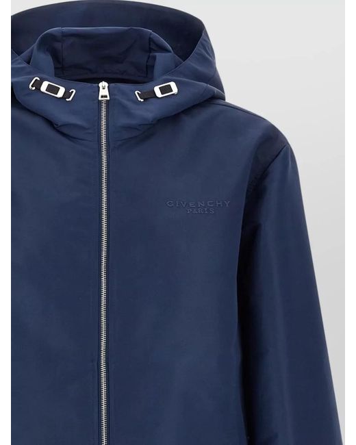 Givenchy Blue Paris Logo Hooded Anorak Jacket for men