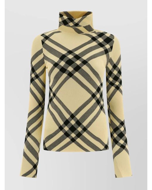Burberry Yellow Checkered Turtleneck Knitwear Long Sleeves