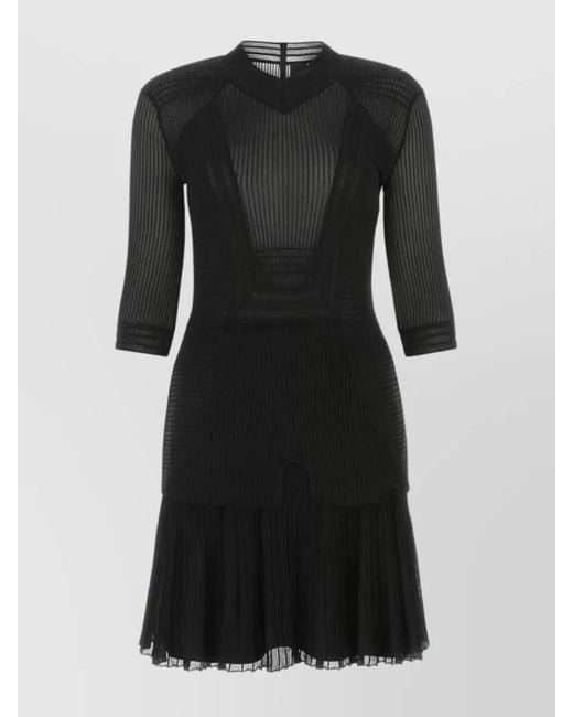 Givenchy Black Ribbed V-Neck 3/4-Sleeve Mini Dress