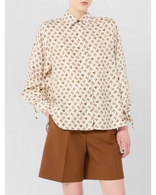 Max Mara Natural Printed Shirt Tie Cuffs And Slits