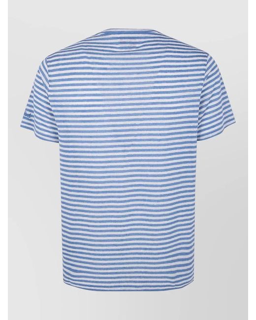 Mc2 Saint Barth Blue Linen Crew Neck Striped Short Sleeves T Shirt for men