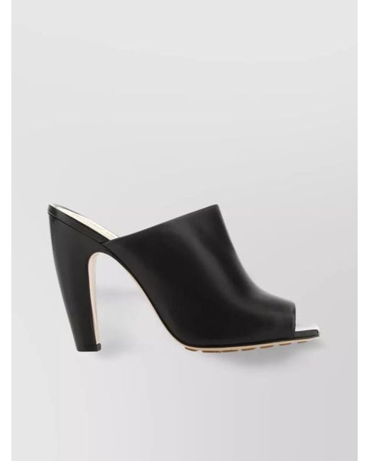 Bottega Veneta Black Leather Peep-Toe Mules