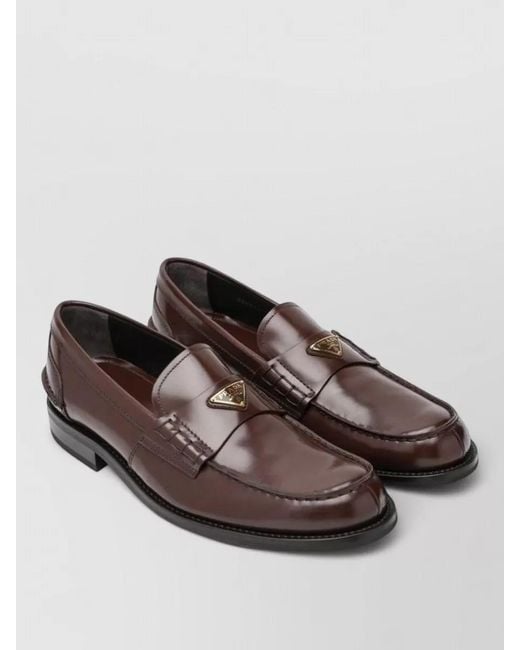 Prada Brown Loafers Round Toe Stitched Detailing Design for men
