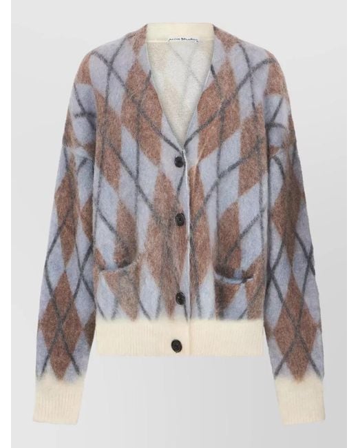 Acne Multicolor Mohair Wool Argyle Cardigan V Neck