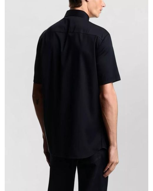 Emporio Armani Blue Cotton Shirt Casual Style Collared Zip Detail for men
