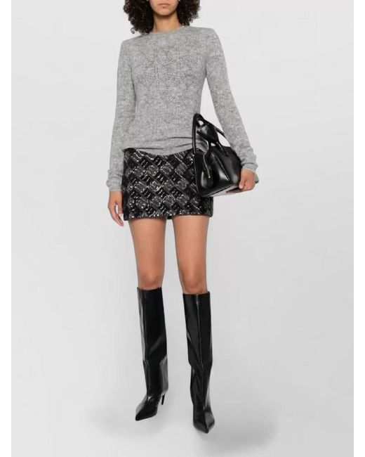 P.A.R.O.S.H. Gray Crew Neck Long Sleeve Textured Knit Top