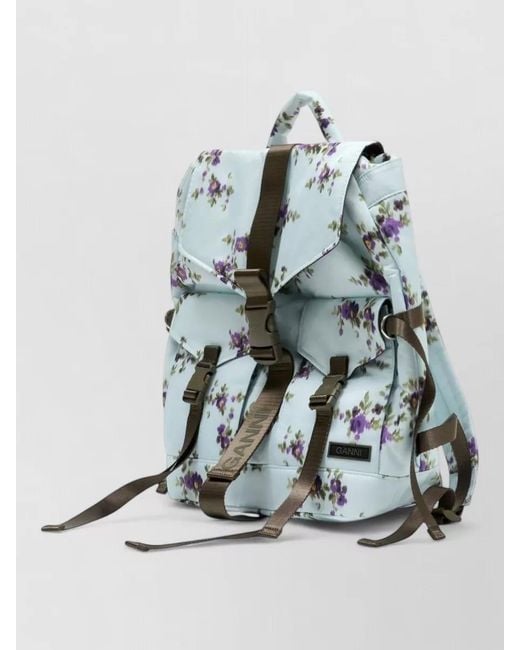 Ganni Gray Re Tech Backpack Synthetic Floral Pattern