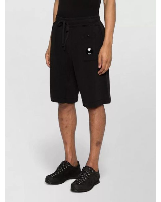 C P Company Black Cotton Jogging Bermuda Shorts Elastic Waistband for men