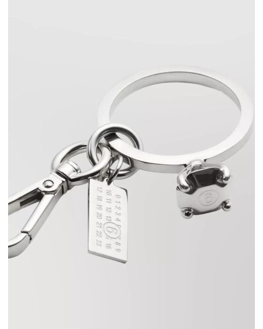MM6 by Maison Margiela Black Solitaire Ring Charm Keyring Palladium Finish