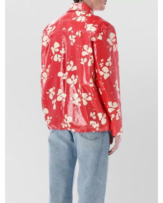 Dries Van Noten Red Printed Coated Cotton Shirt Jacket for men