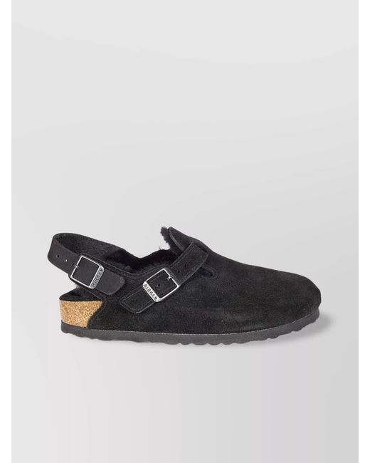 Birkenstock Black Shearling Suede Leather Mules