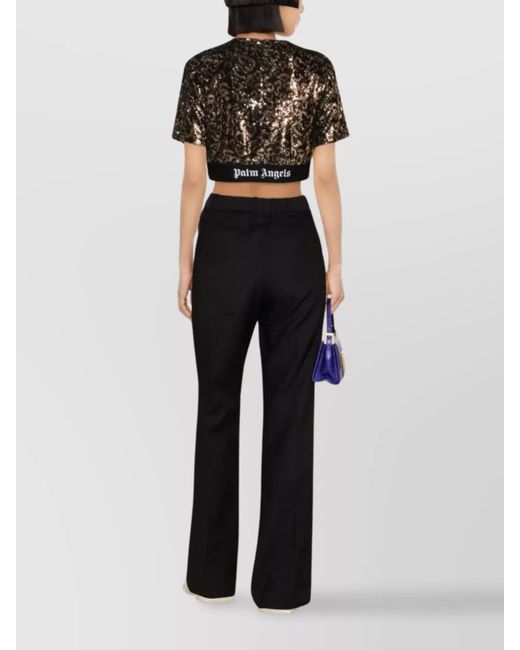 Palm Angels Black Sequin Long-Sleeve Top