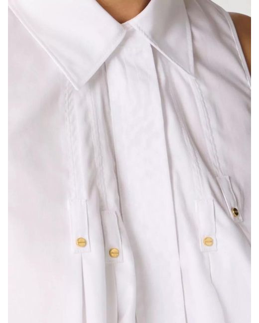 Elisabetta Franchi White Shirt Sleeveless Collar Buttons Tone Pleats
