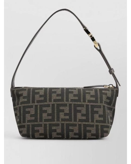 Fendi Gray Small Ff Jacquard Shoulder Vanity Bag