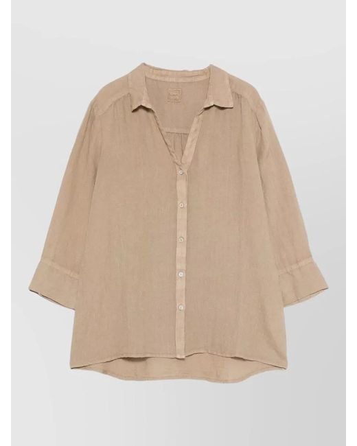 120% Lino Natural Linen Shirt Longline Design Cuffed Sleeves