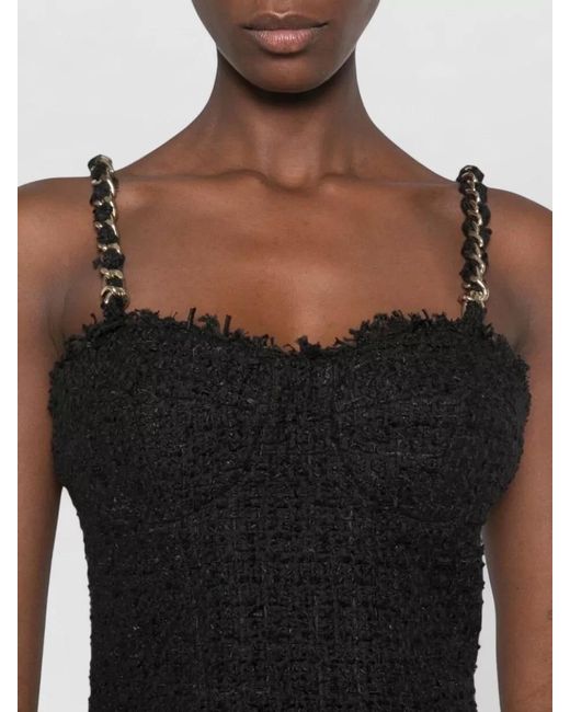 Balmain Black Chain Strap Sleeveless Top Sweetheart Neckline