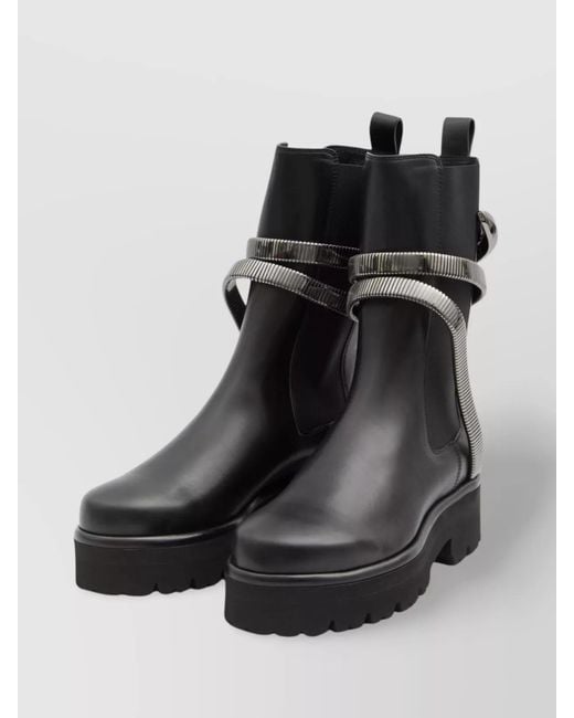 Rene Caovilla Black Leather Biker Boots